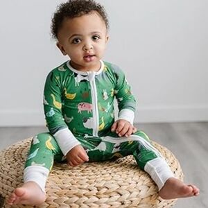 Little Sleepies Green Farm Animal Zippies Pajama Onesie